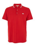 Valentino Men Red Polo Shirt With Classic Collar With Stirped Detail And Logo Patch On The Front In Cotton Piquet Man