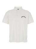 Palm Angels Men White Polo Shirt With Logo Lettering On Front And Rear In Cotton Piquet Man