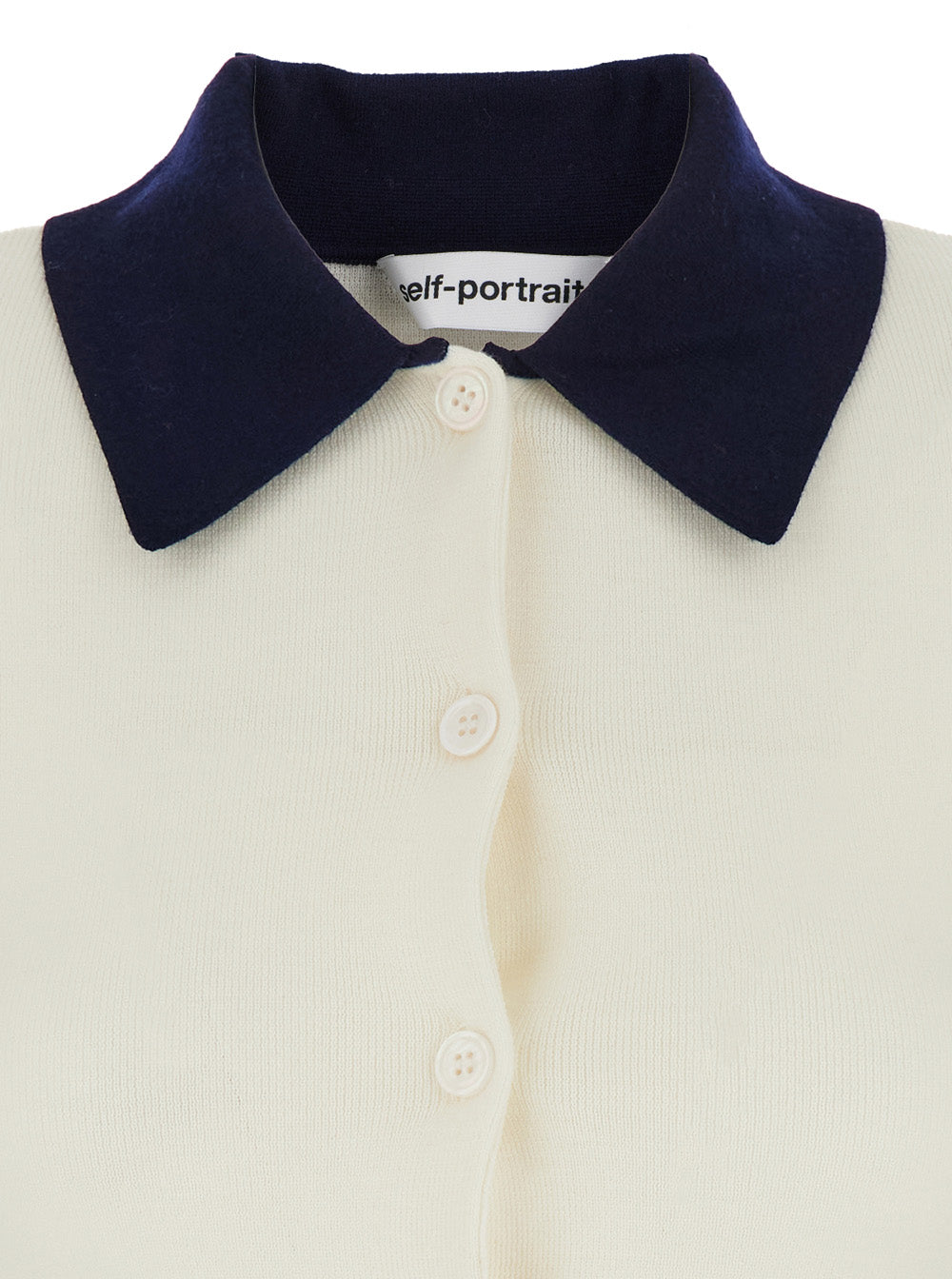 Self-Portrait Women White Cropped Cardigan With Contrasting Collar And Tonal Button Closure In Wool Woman