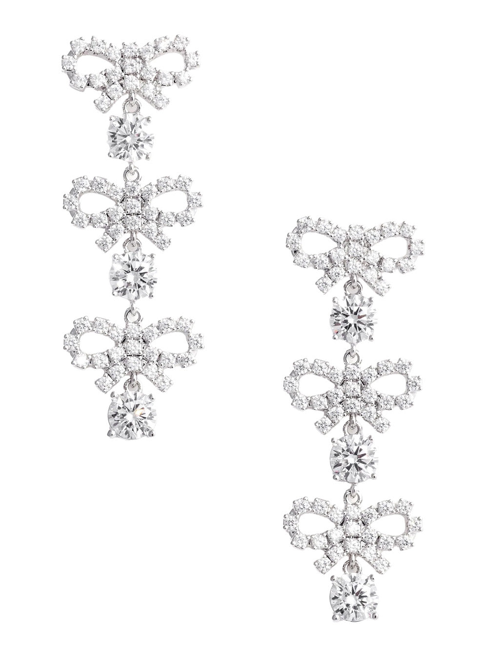 Self-Portrait Women Metallic Tiered Earing With Bow Charm And Crystal Embellishments In Brass Woman