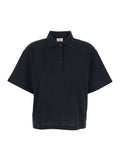 Saint Laurent Women Black Oversize Polo Shirt With Classic Collar And Tonal Logo Embroidery On The Front In Cotton Piquet Woman