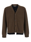 Jw Anderson Men Brown Cardigan With V-Neck And Layered Design In Fabric Man