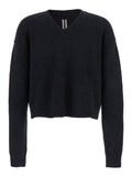 Rick Owens Men Black Sweater With V Neck And Dropped Shoulders In Wool Blend Man