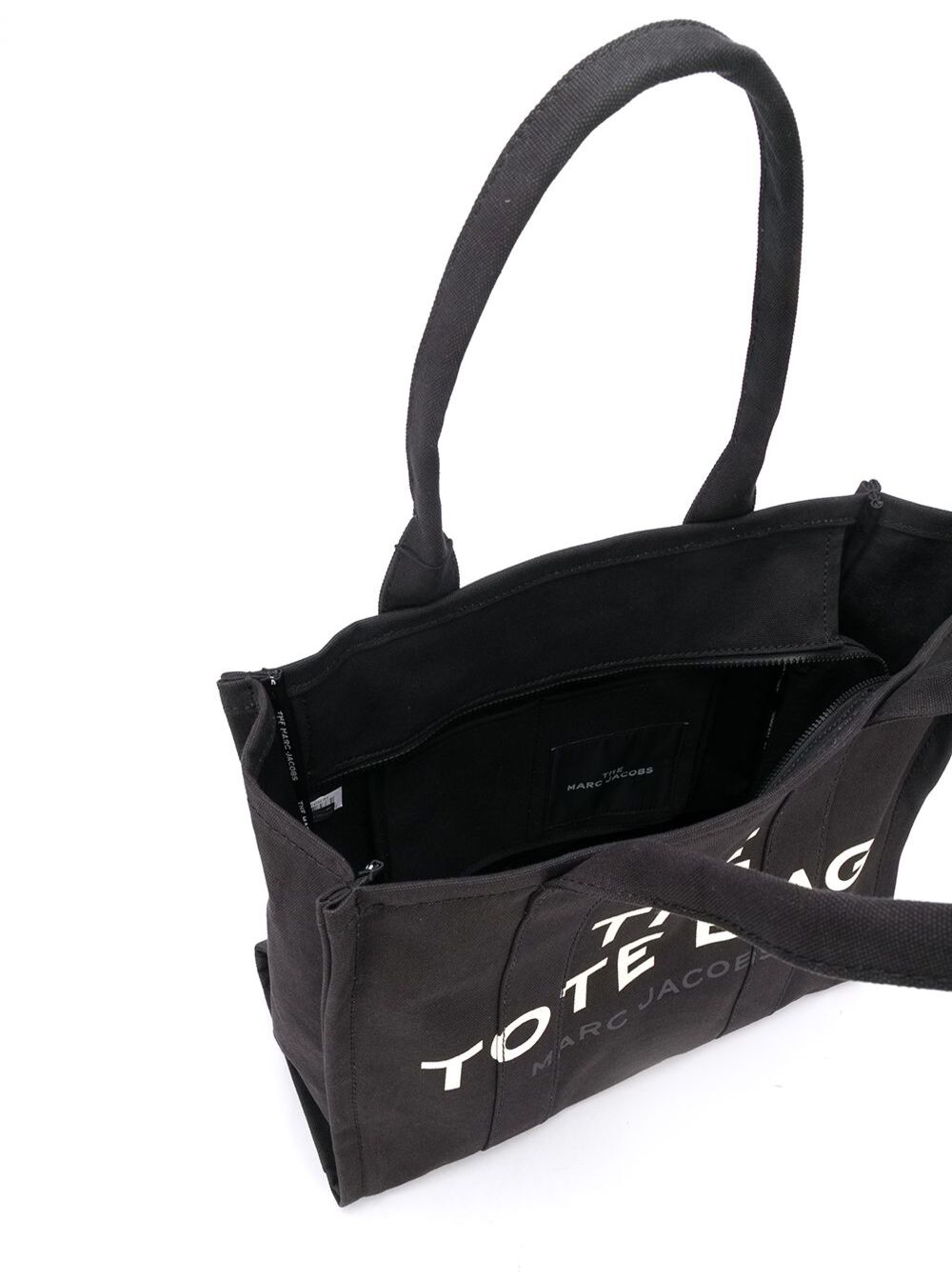 Marc Jacobs Women 'The Large Tote' Black Tote Bag With Contrast Logo Print In Cotton Women
