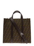Fendi Men Brown And Beige Tote Bag With Ff Jacquard Motif In Cotton Blend Man
