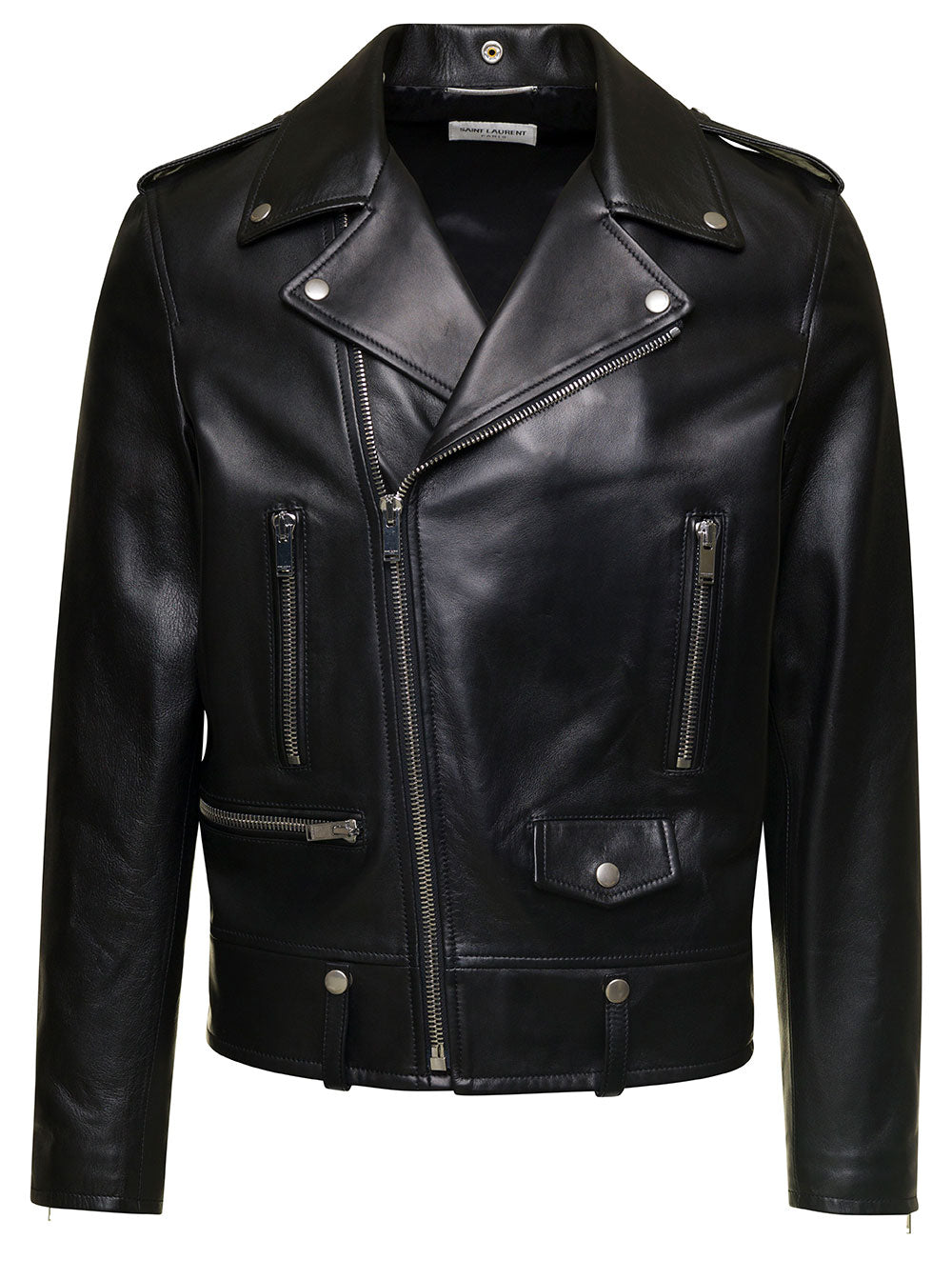 Saint Laurent Men Motorc Classique Jac - Black Leather Biker Jacket For Men