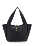 Saint Laurent Women Tote Bag With Two Top Handles And Hook Closure Cassandre In Grained Black Leather For Women