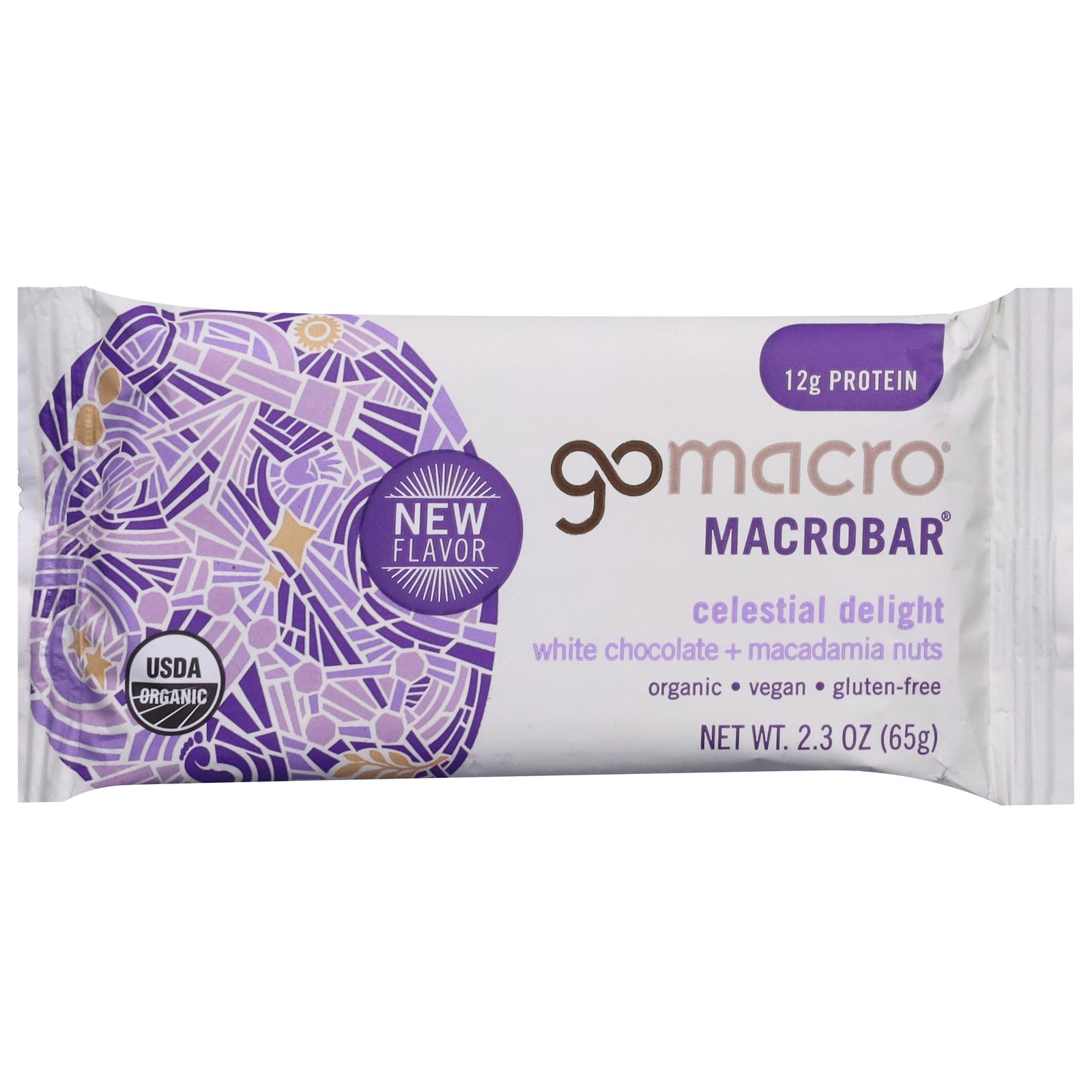 GoMacro MacroBar Organic Vegan Protein Bar - White Chocolate Macadamia Nut - 12 x 2.3 oz Bars