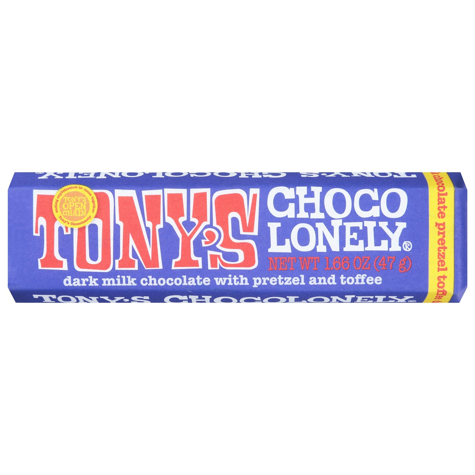Tony's Chocolonely Dark Milk Chocolate Pretzel Toffee Bar, 1.66 oz (Pack of 20)