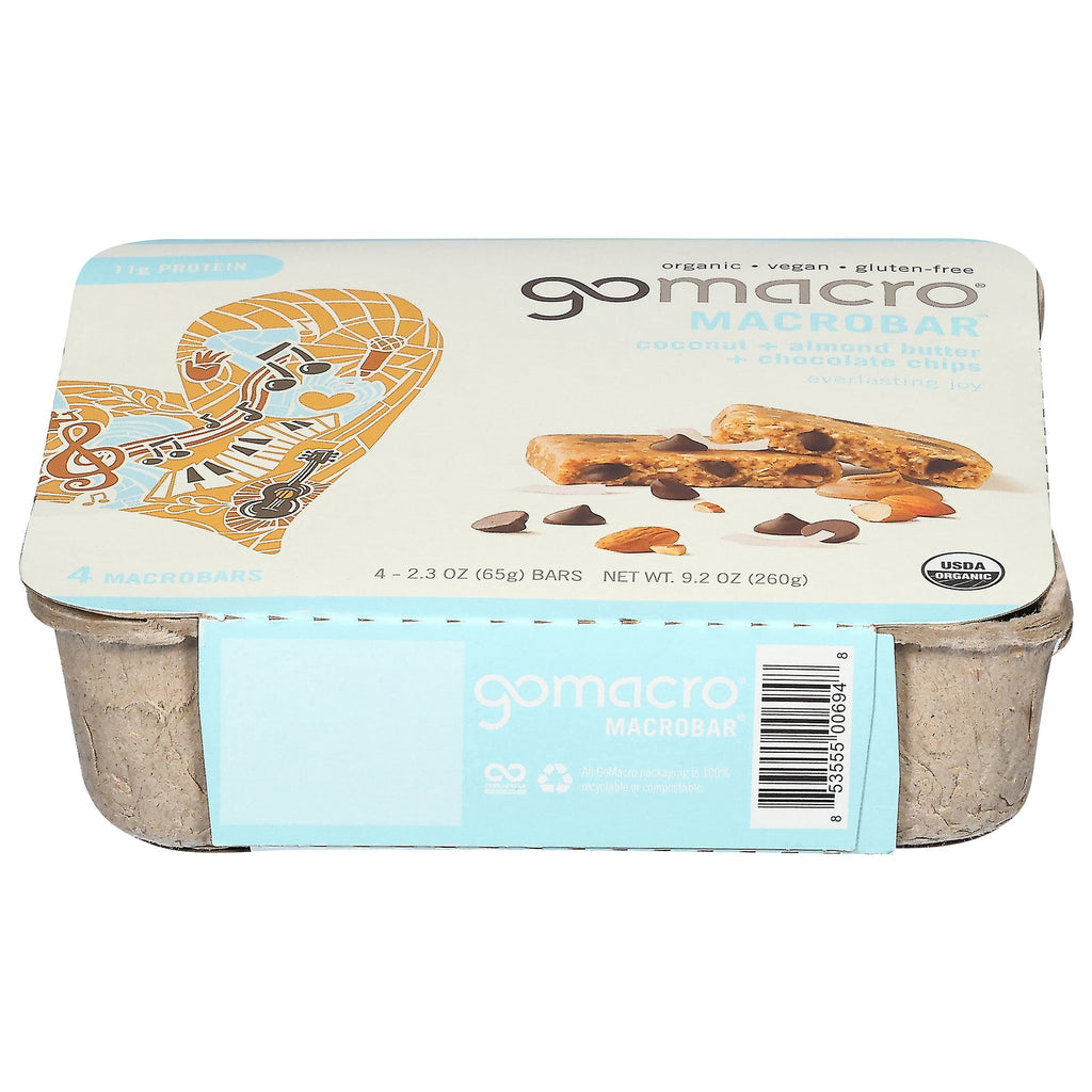 GoMacro Organic MacroBar, Coconut + Chocolate Chip + Almond Butter, 2.3 oz, 4-Bar Box, Case of 7