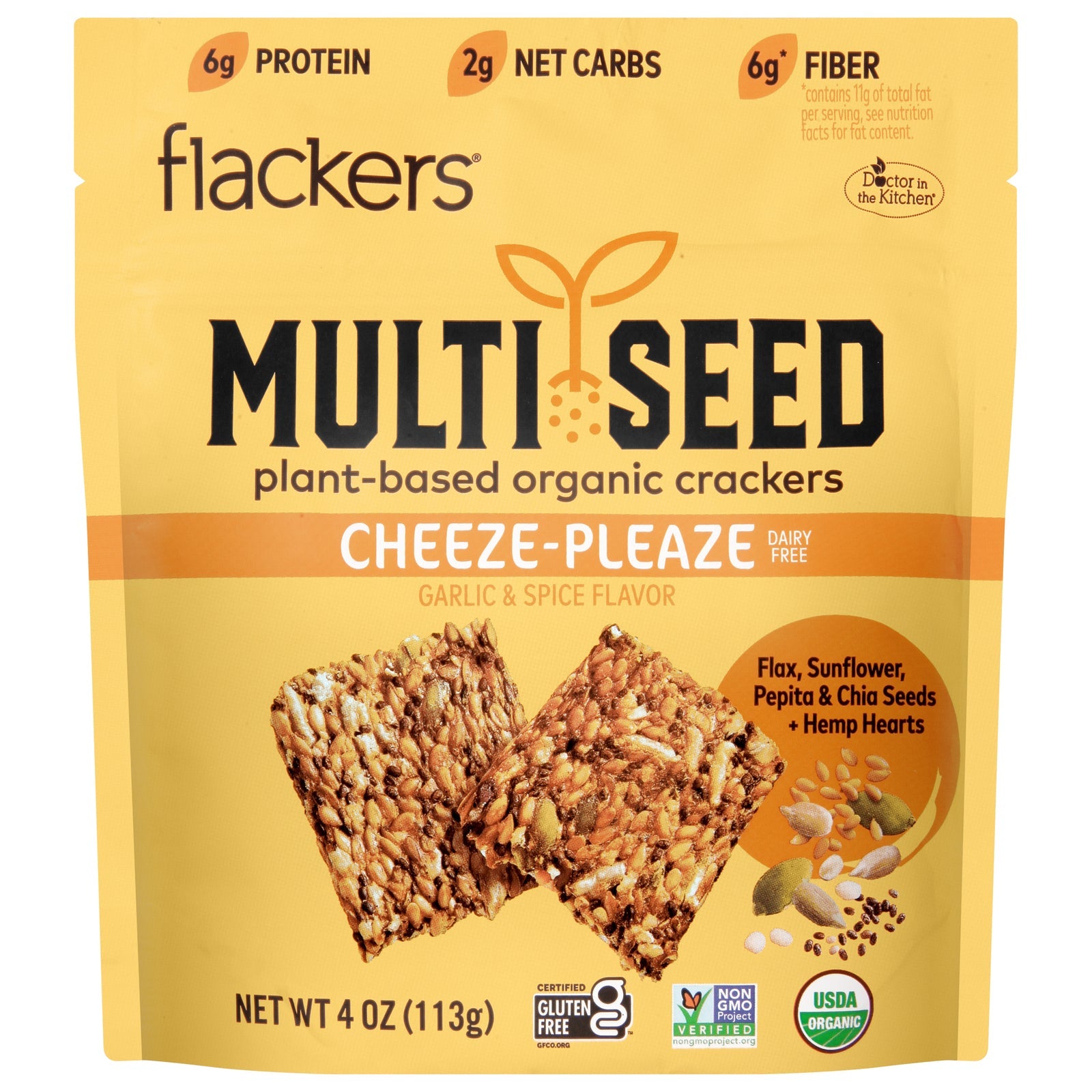 Dr. In The Kitchen Flackers Crackers Original 2 Malted Cheese - Pack of 6 (4 oz Bags)