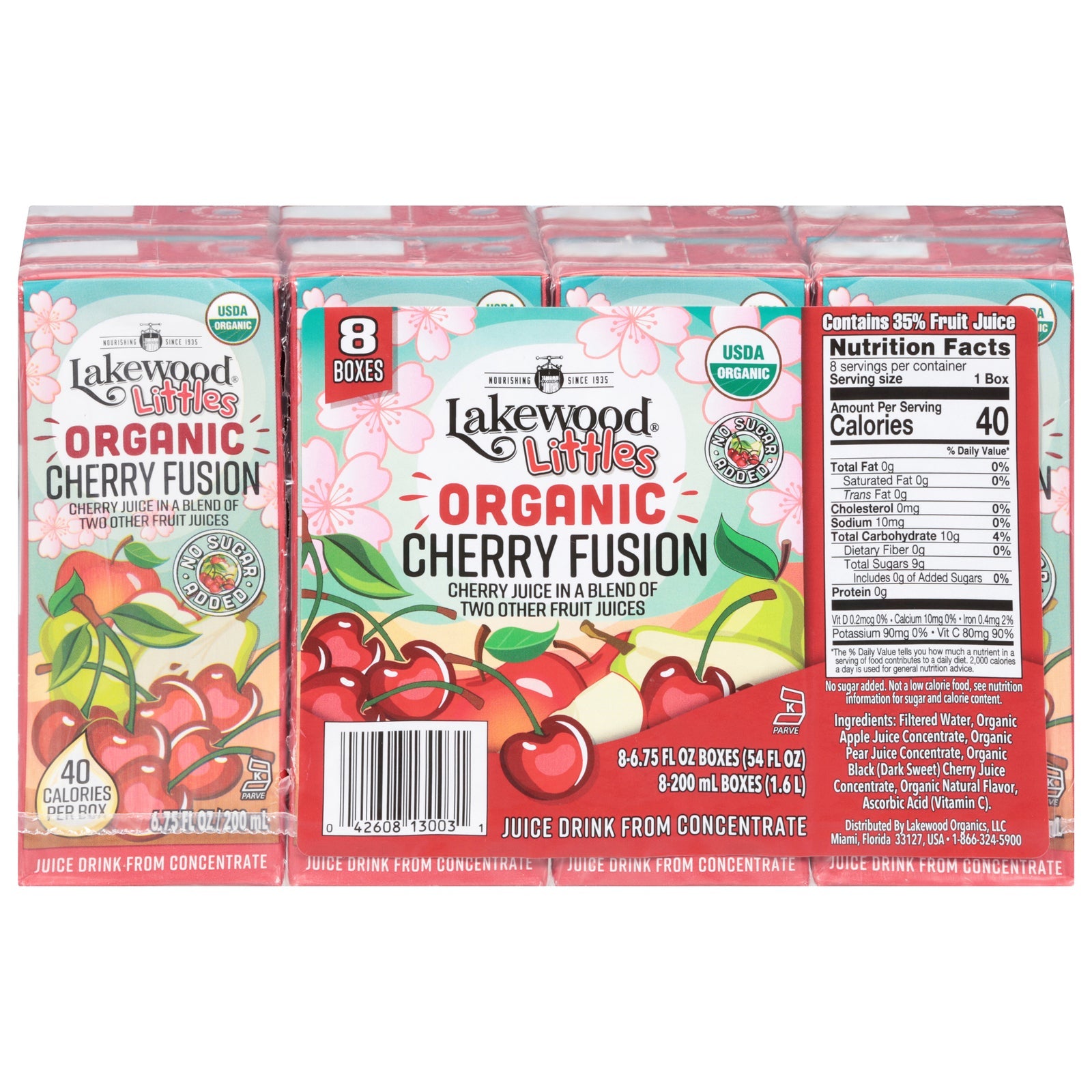 Lakewood Organic Cherry Fusion Juice, 6.75 oz, 4-Pack of 8 (32 Bottles)