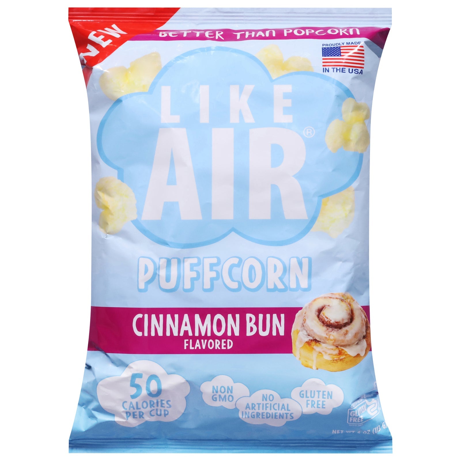 Like Air Puffcorn Cinnamon Bun (Pack of 12) - 4 oz Bags - Sweet & Crunchy Snack