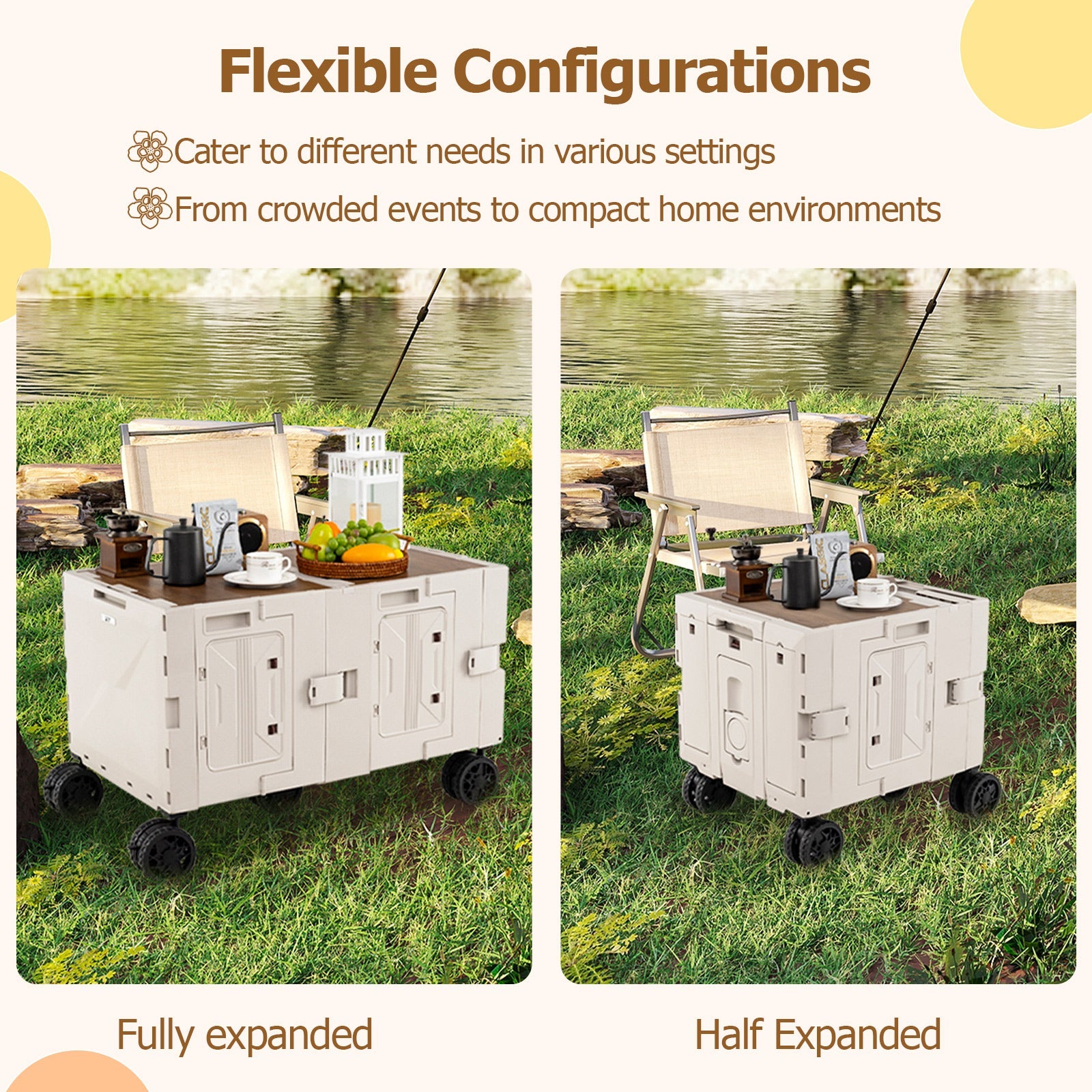 Large Foldable Utility Cart with 2-Tier Storage Crates and Telescoping Handle