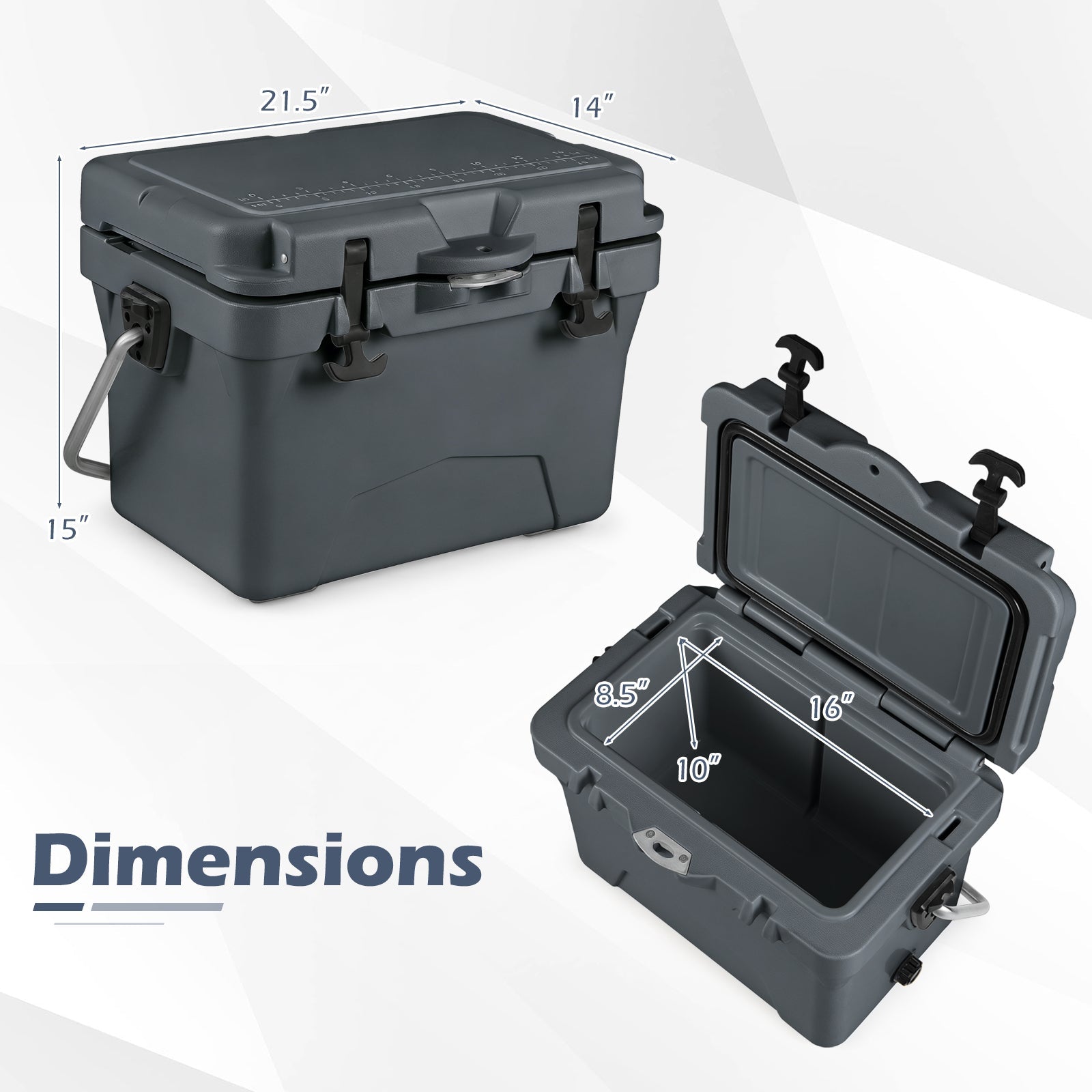 20 Quart Portable Hard Cooler with Built-in Ruler and Bottle