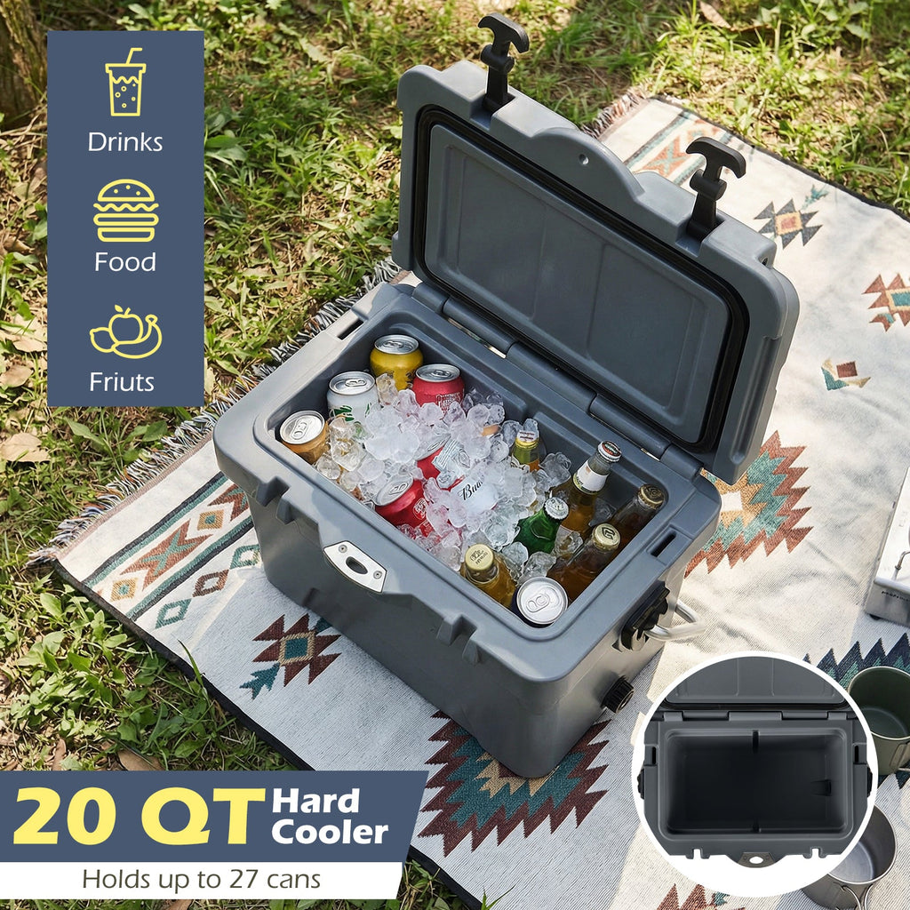20 Quart Portable Hard Cooler with Built-in Ruler and Bottle