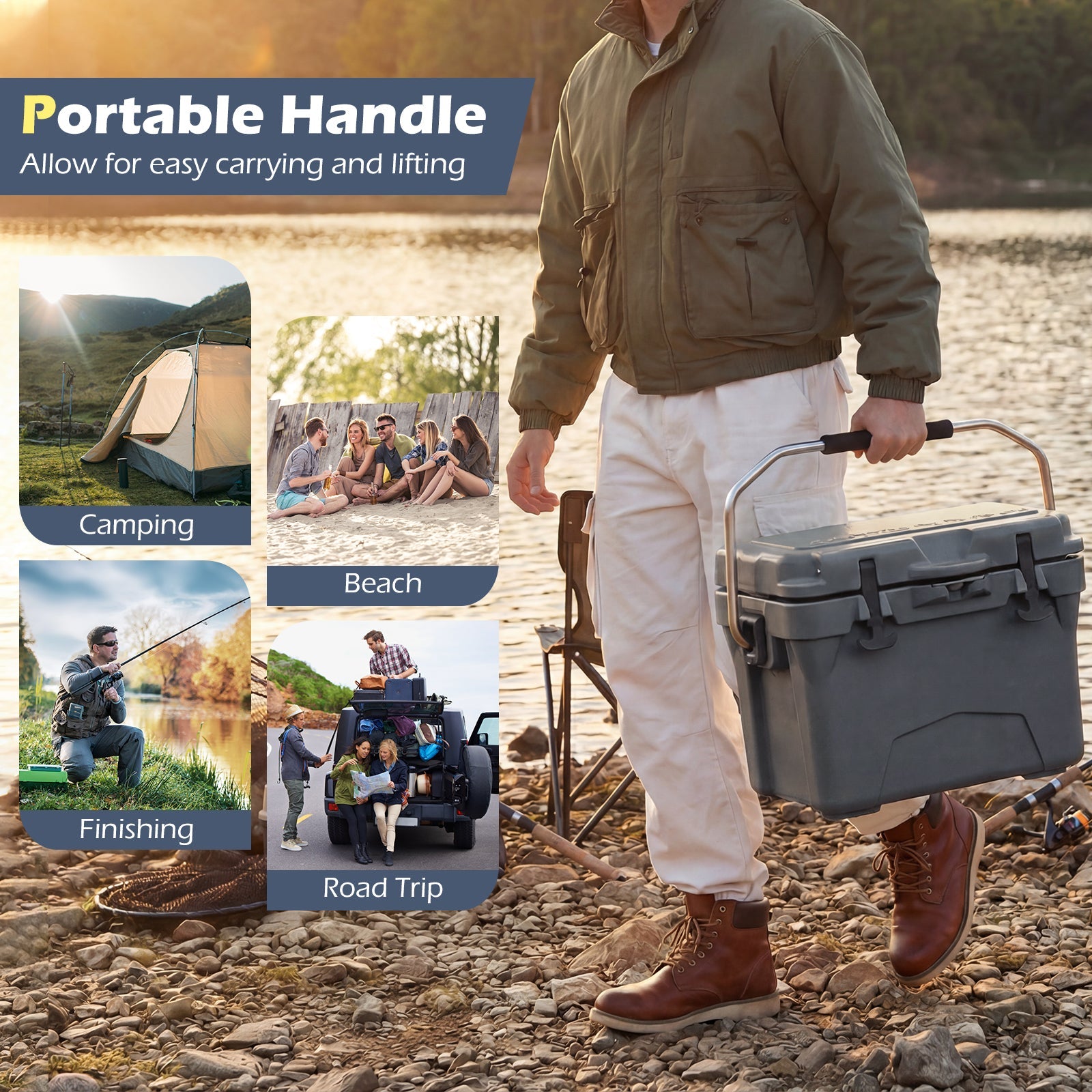 20 Quart Portable Hard Cooler with Built-in Ruler and Bottle