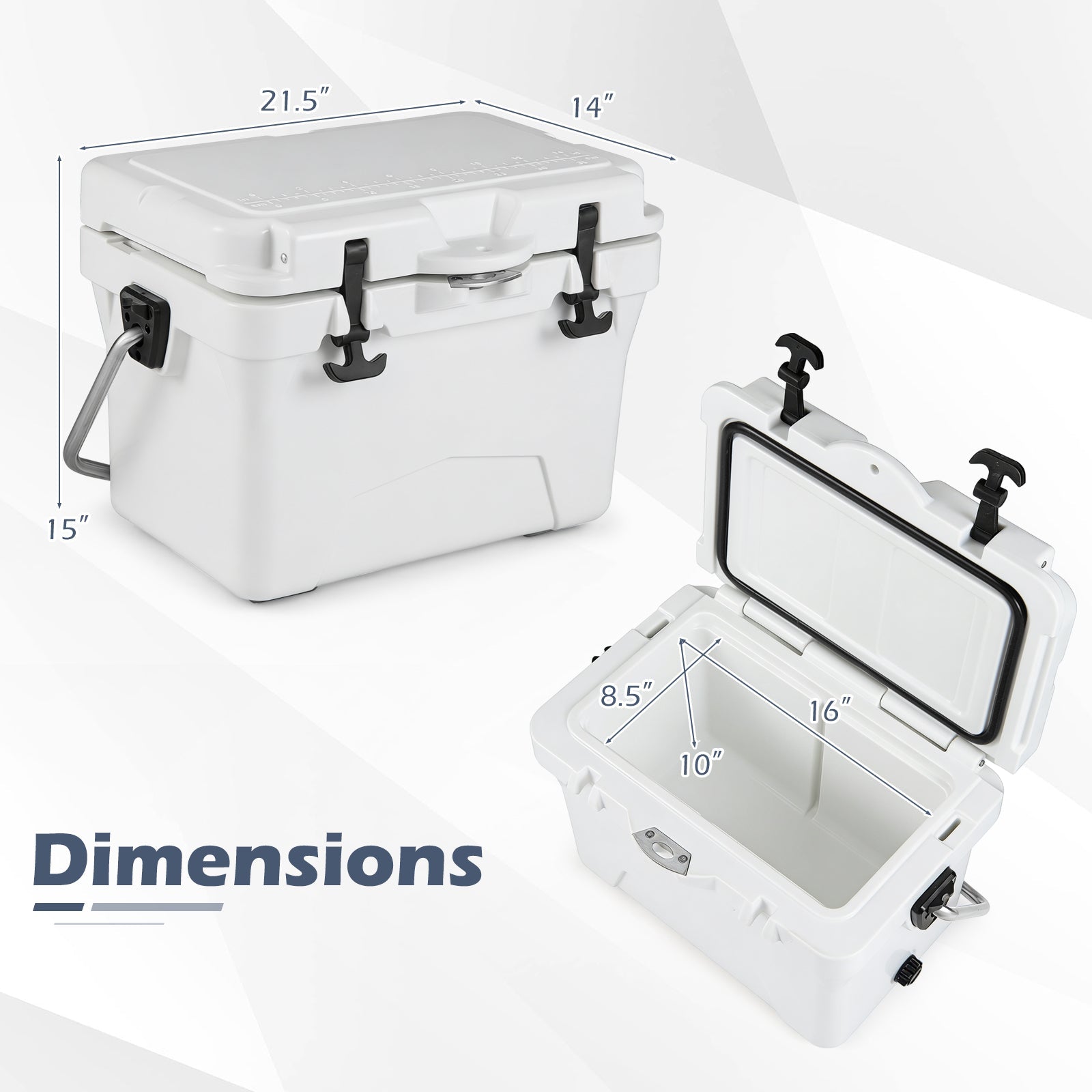20 Quart Portable Hard Cooler with Built-in Ruler and Bottle