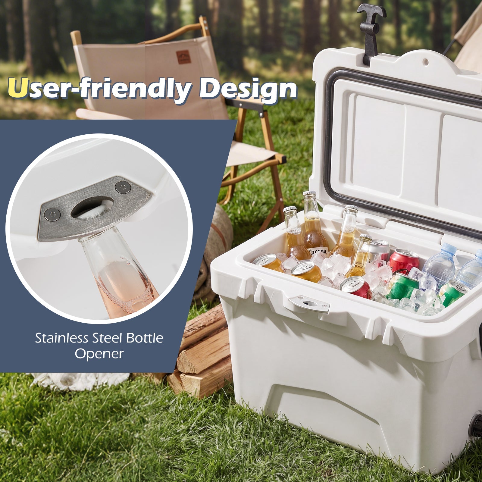 20 Quart Portable Hard Cooler with Built-in Ruler and Bottle