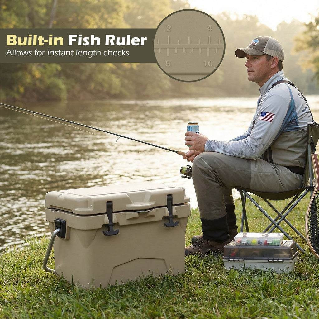 20 Quart Portable Hard Cooler with Built-in Ruler and Bottle