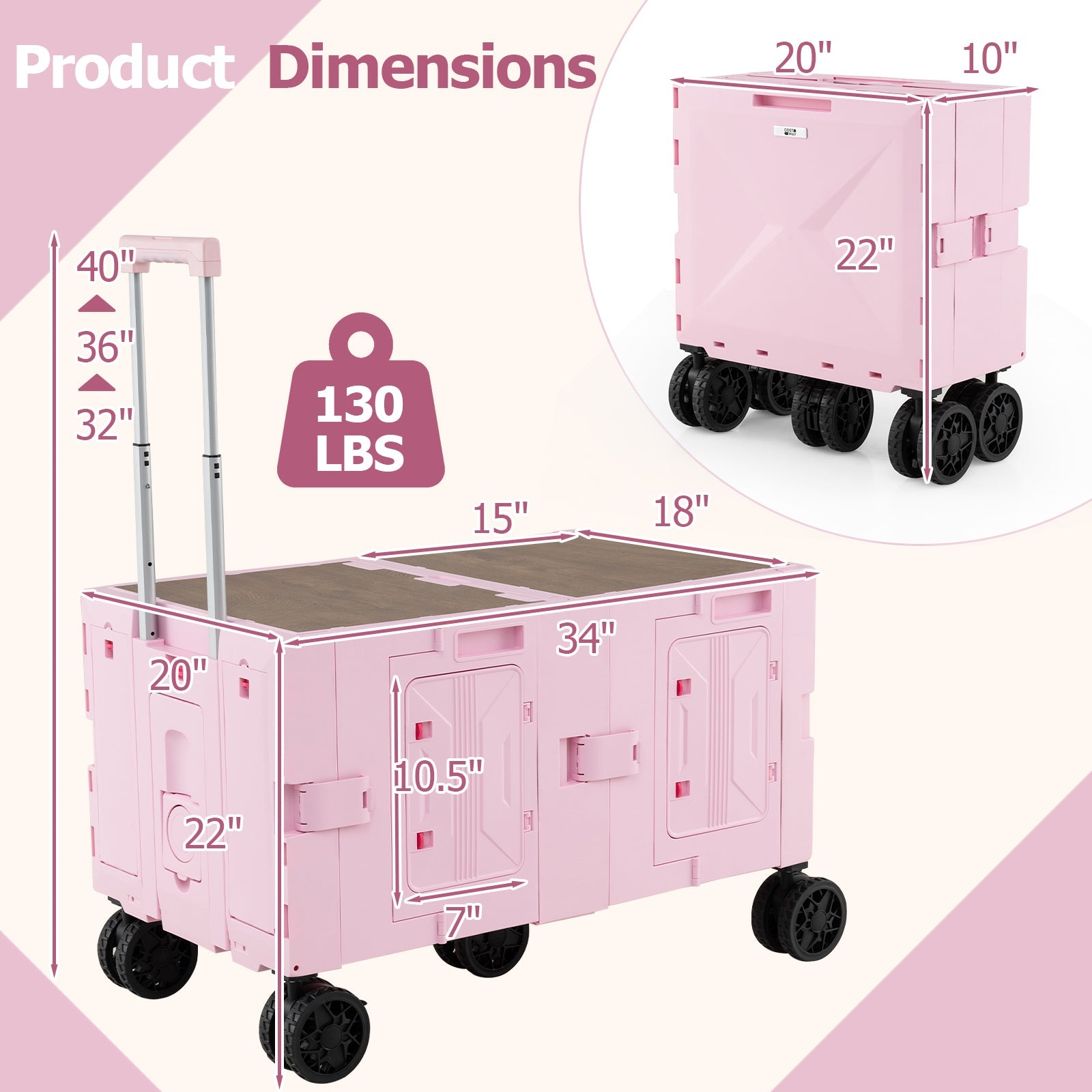 Large Foldable Utility Cart with 2-Tier Storage Crates and Telescoping Handle