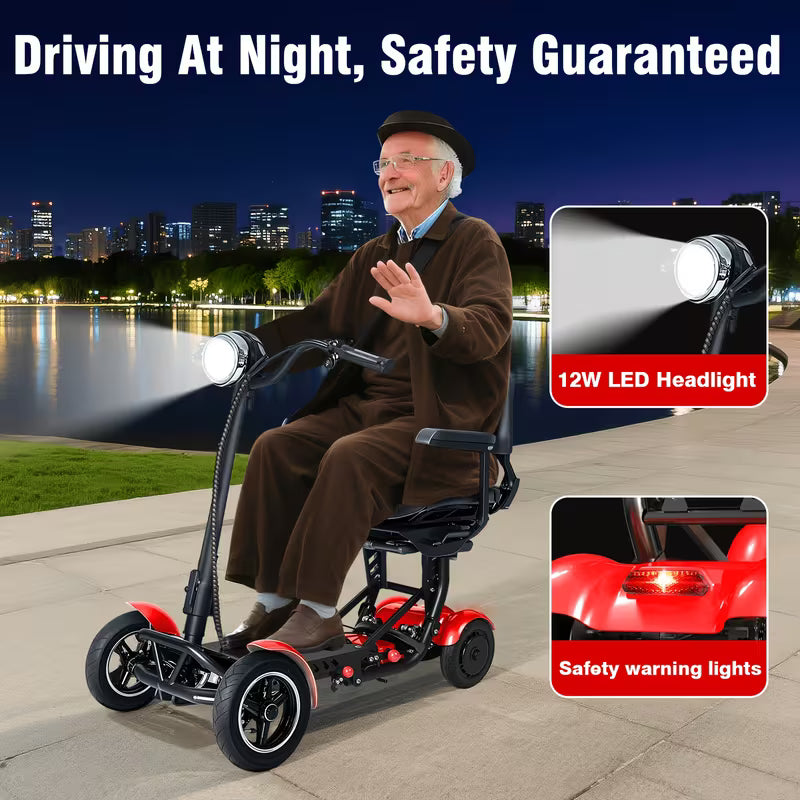Folding Four-wheel Mobile Scooter For The Elderly And Adults, Portable Electric Scooter With Basket, 3-speed Mode, 500W Dual Motors, 30 Mile Range, 15MPH, Lightweight And Compact Electric Foldable