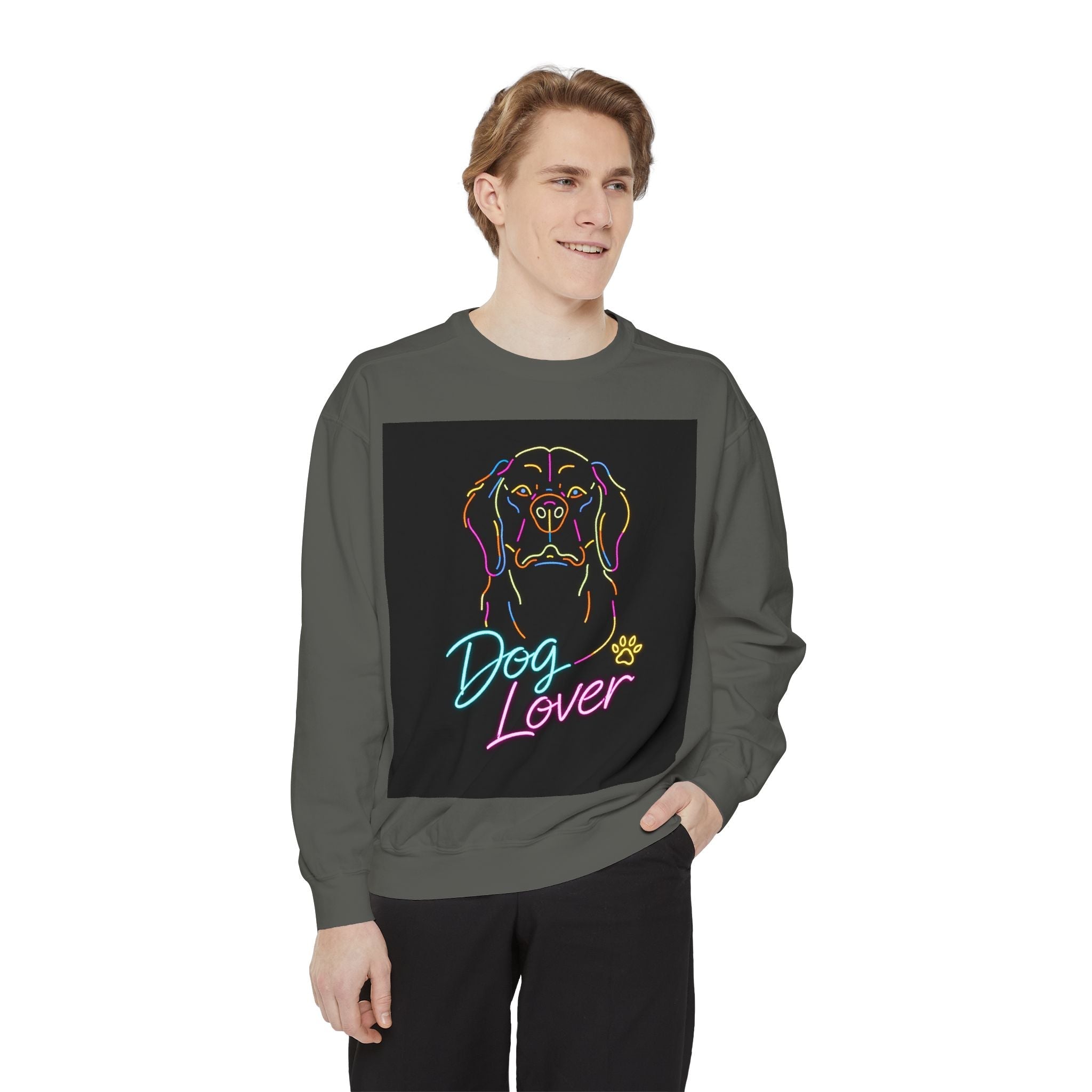 Dog Lover Sweatshirt — Neon Puppy Graphic Crewneck