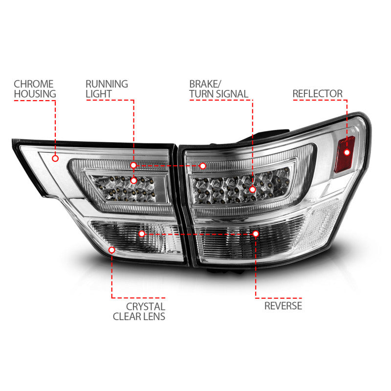 ANZO 11-13 Jeep Grand Cherokee LED Taillights w/ Lightbar Chrome Housing/Clear Lens 4pcs 311441