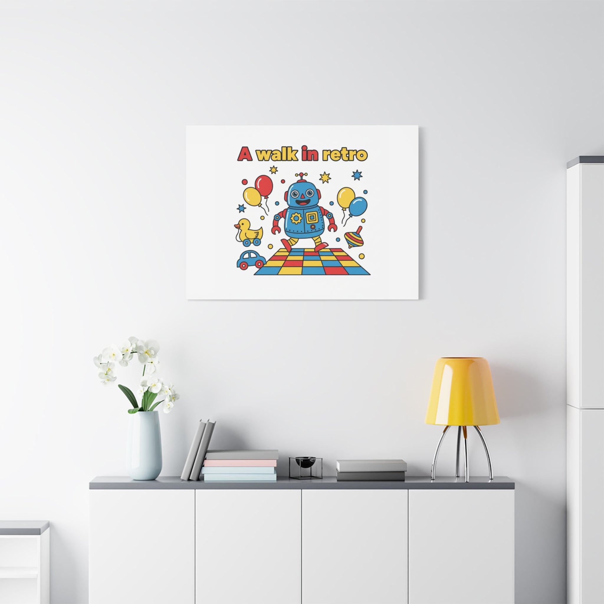 Retro Toy Robot Canvas | Throwback Kid, Primary Color Nostalgia
