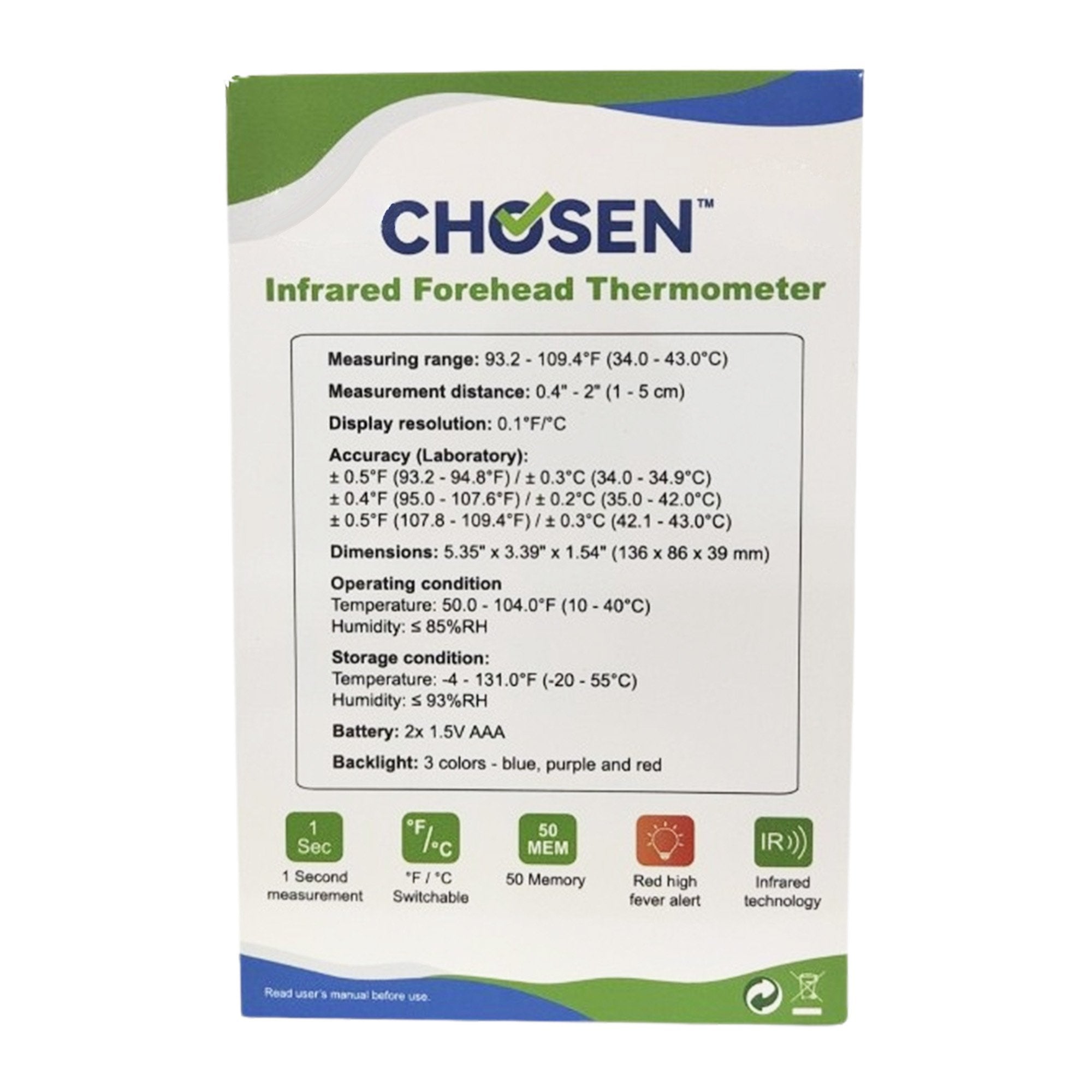 Non-Contact Skin Surface Thermometer Chosen™ Infrared Skin Probe Handheld FTH800