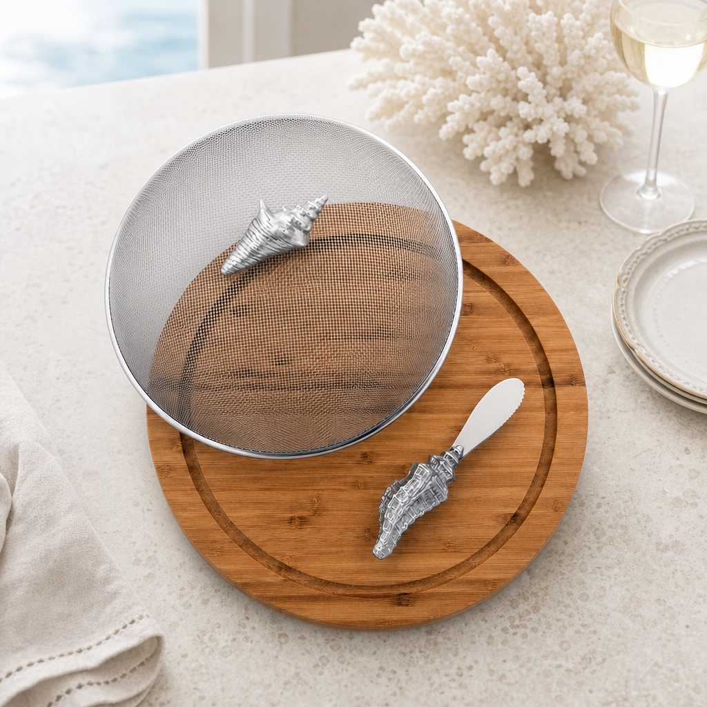 Conch Shell 3 Piece Picnic Cheese Board / Spreader