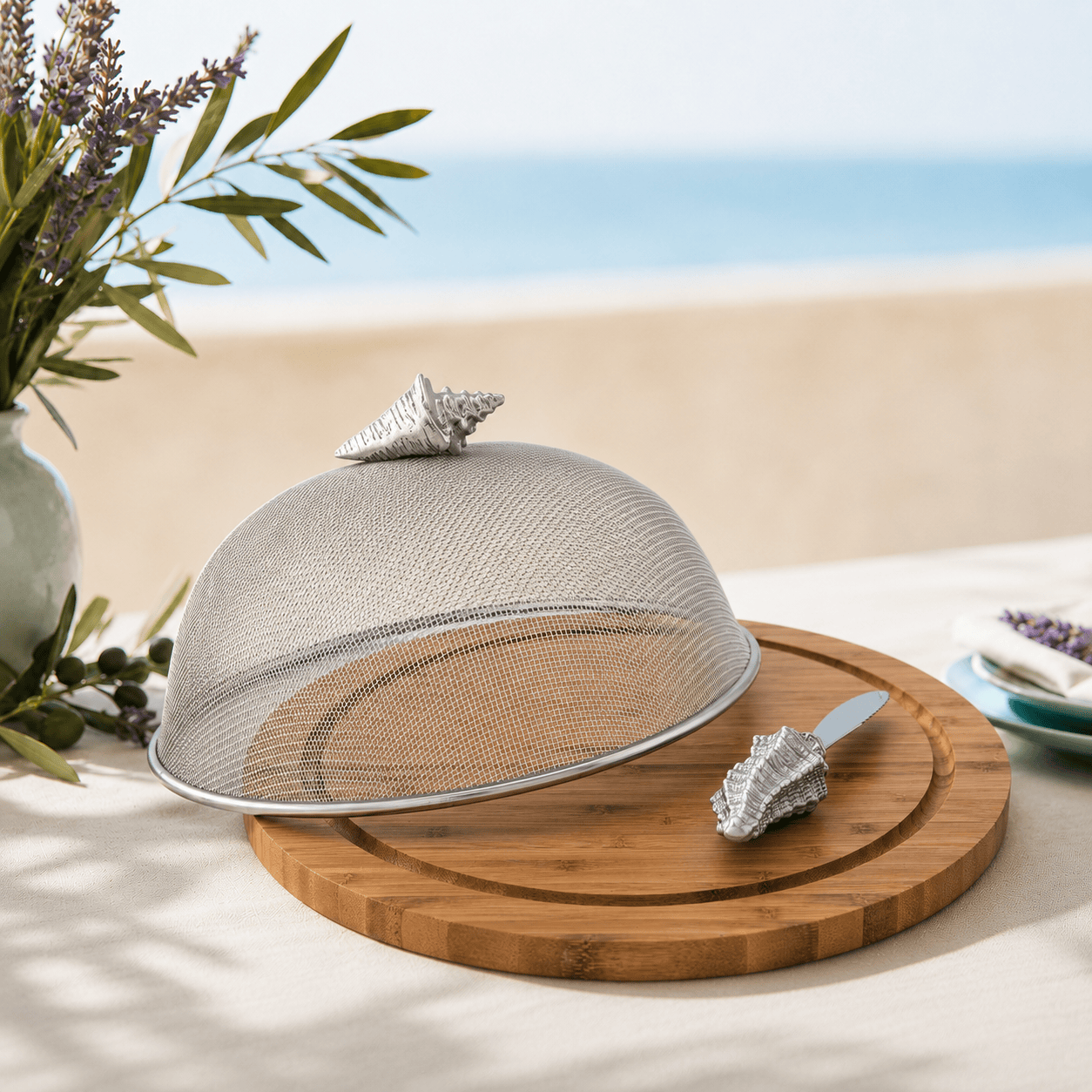 Conch Shell 3 Piece Picnic Cheese Board / Spreader