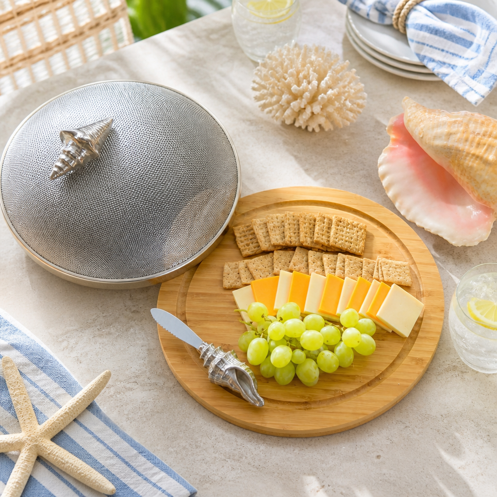 Conch Shell 3 Piece Picnic Cheese Board / Spreader