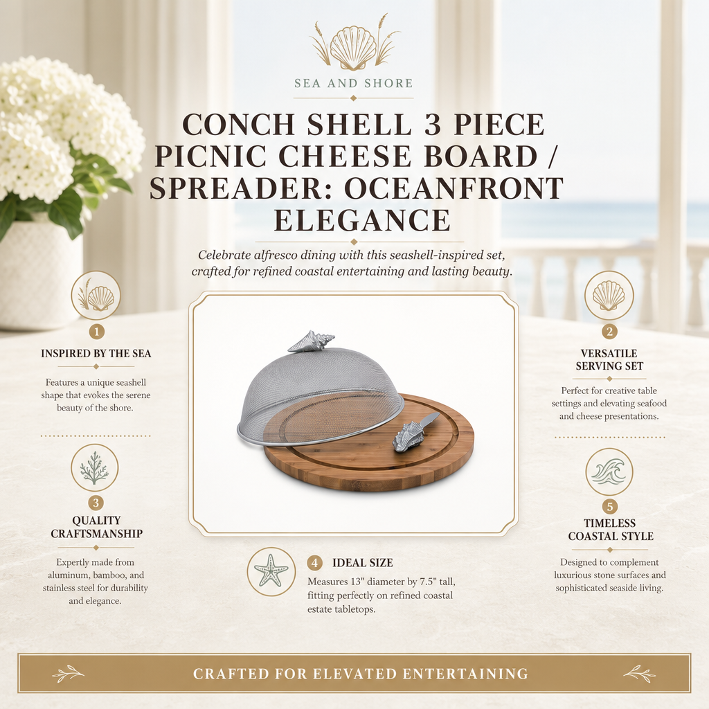 Conch Shell 3 Piece Picnic Cheese Board / Spreader