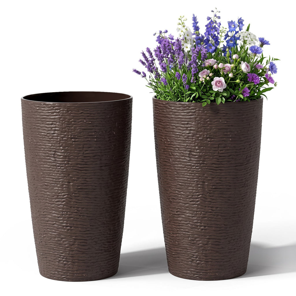 Round Plastic Planters Set of 2, 21 Inch Tall with Drainage