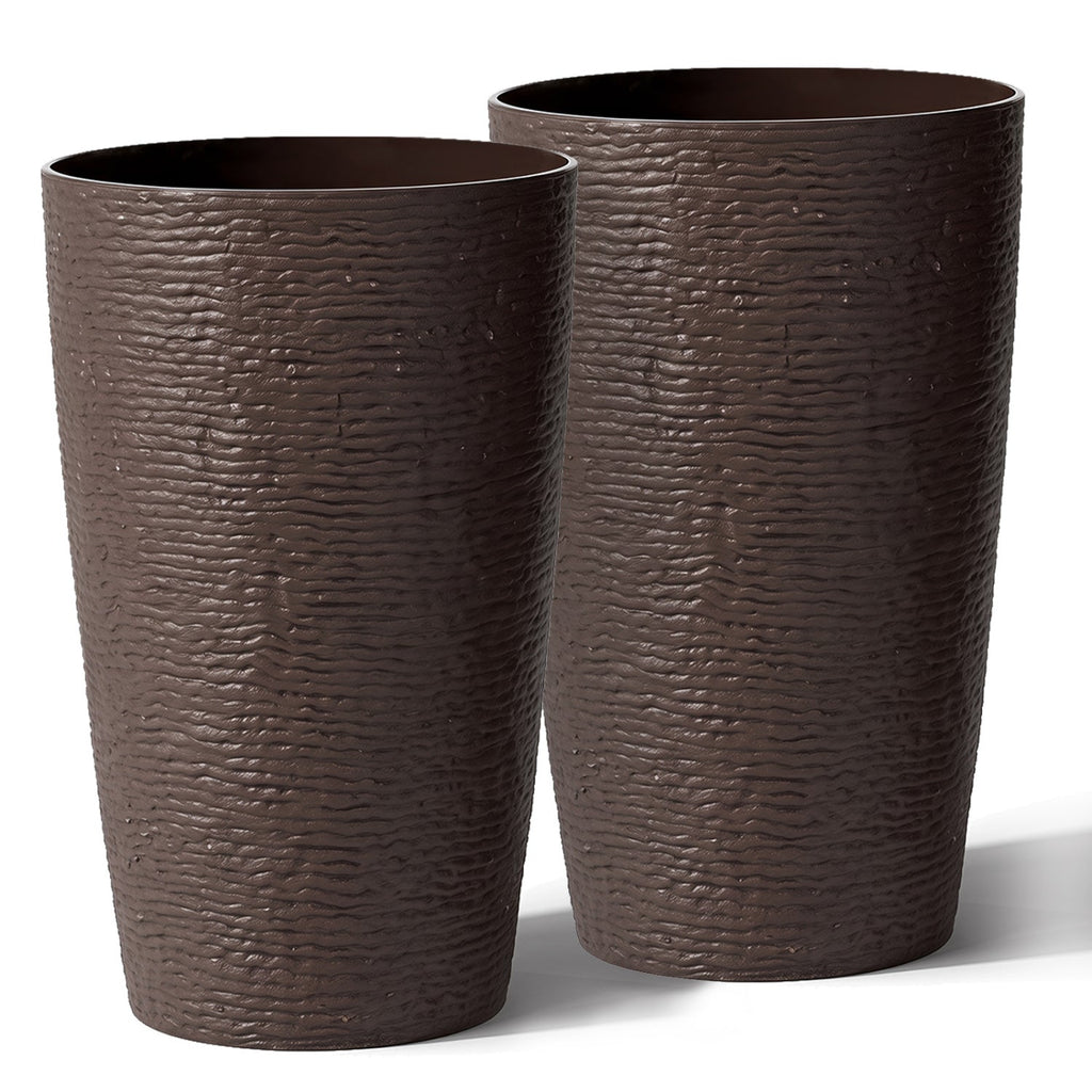Round Plastic Planters Set of 2, 21 Inch Tall with Drainage