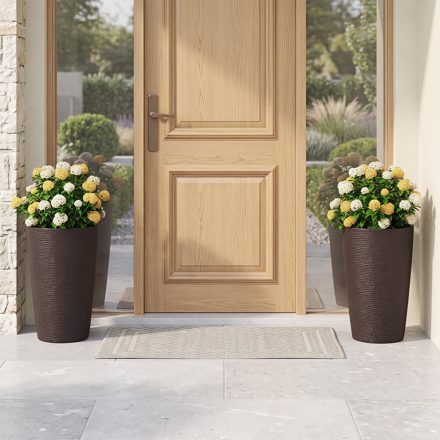 Round Plastic Planters Set of 2, 21 Inch Tall with Drainage