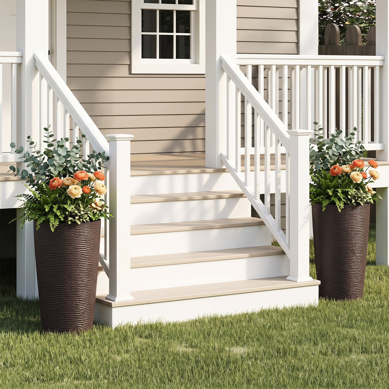 Round Plastic Planters Set of 2, 21 Inch Tall with Drainage