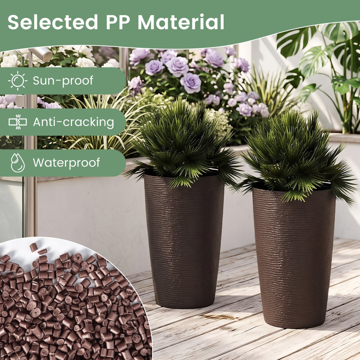 Round Plastic Planters Set of 2, 21 Inch Tall with Drainage