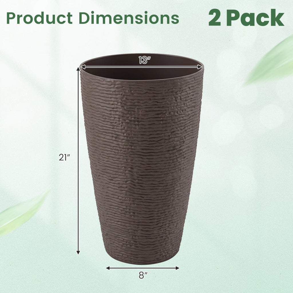 Round Plastic Planters Set of 2, 21 Inch Tall with Drainage