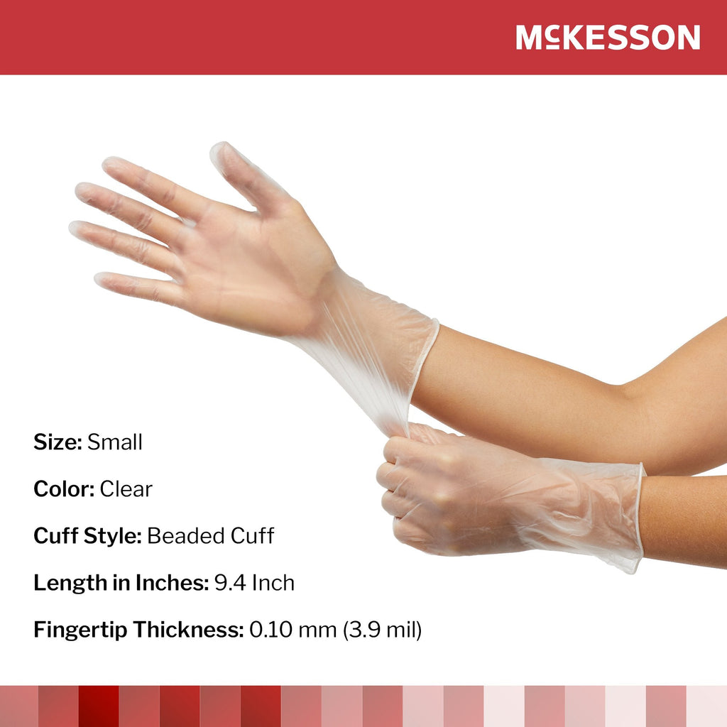 McKesson Confiderm® Vinyl Exam Glove, Small, Clear 14-164
