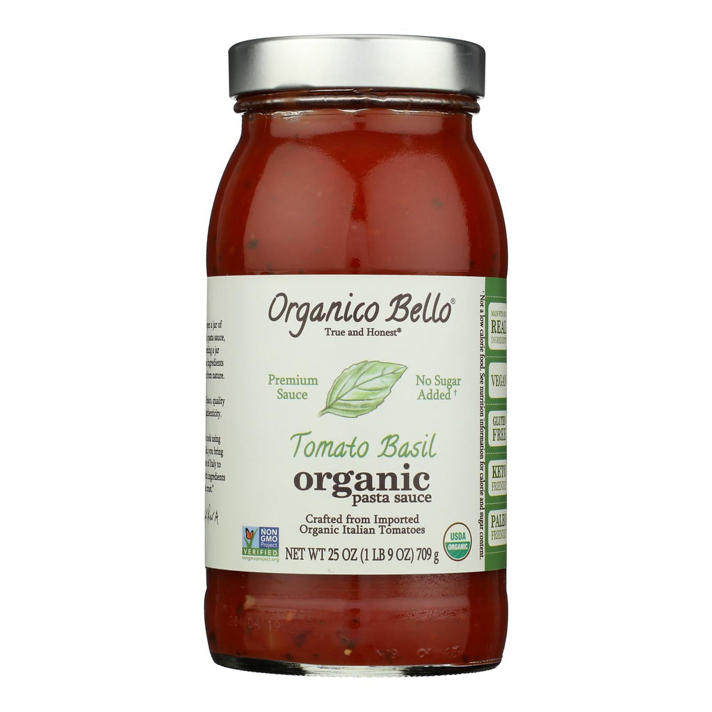 Organico Bello Basil Tomato Pasta Sauce 25 oz – Organic Italian Sauce (Case of 6)