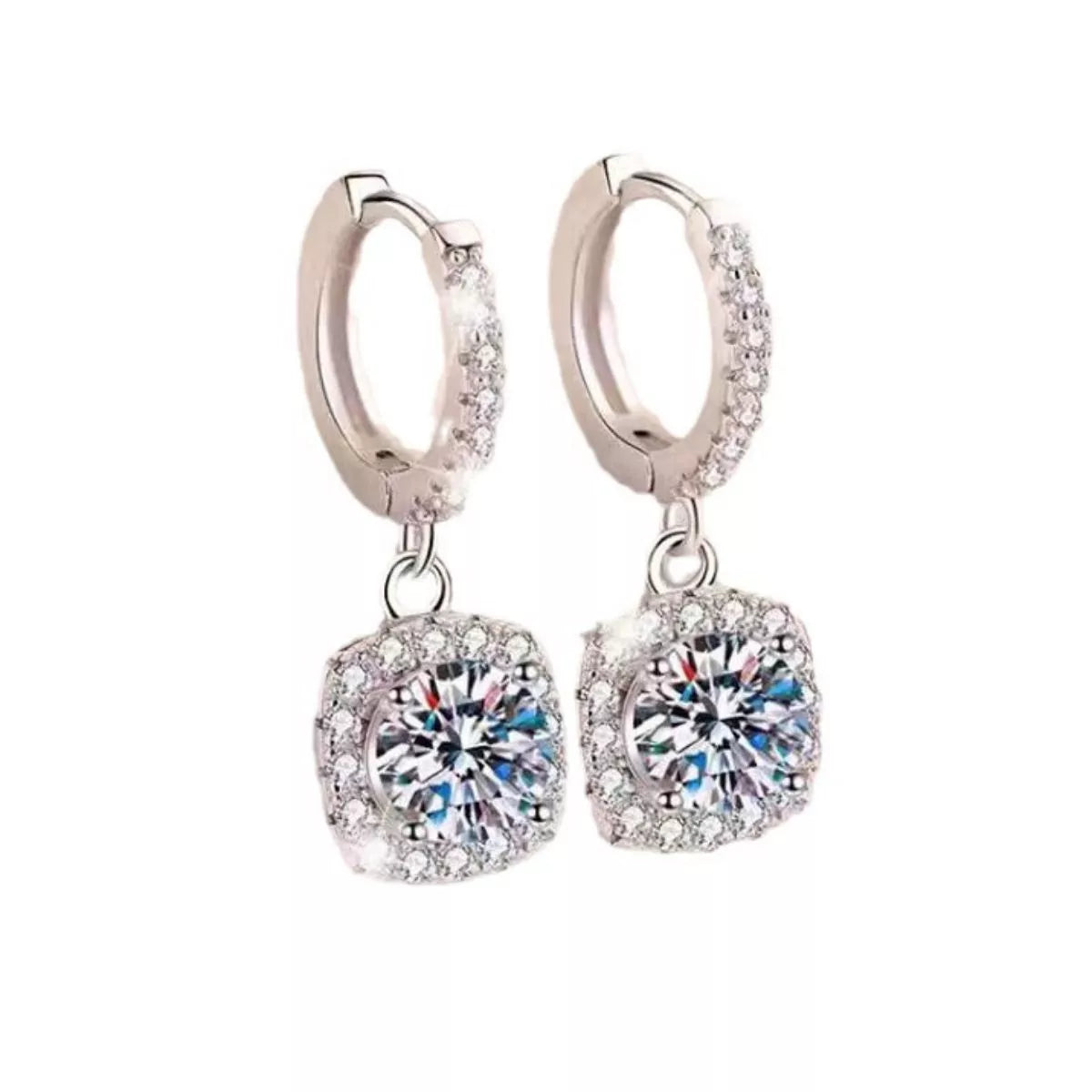 1 Carat Moissanite 925 Sterling Silver Hoop Drop Earrings