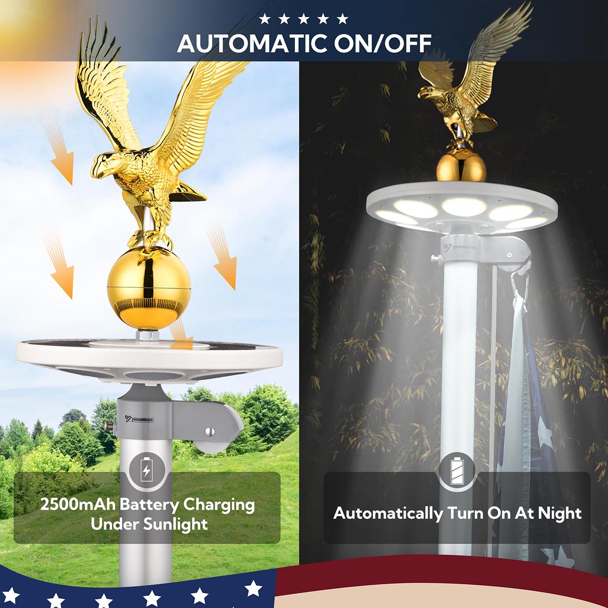 Yescom Bravery MEGA Flagpole with Dock Mount, Light & Regal Eagle Topper