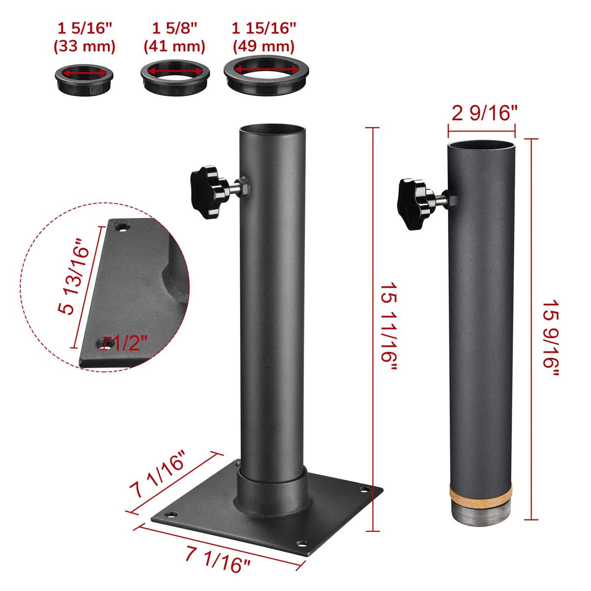 Yescom Telescopic FlagPole Deck Mount 16" x 2 3/8"