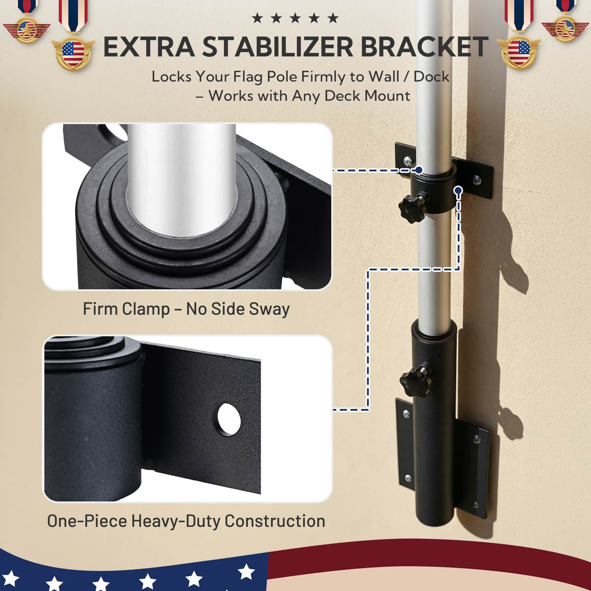 Yescom Vertical Flagpole Dock Mount Holder D1" to 2 3/8"