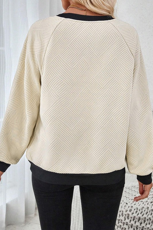 Women Raglan Sleeve Crew Neck Textured Sweatshirts