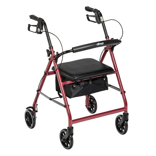 Drive Rollator Walker 4-Wheel, Padded Seat, Pouch, Adjustable Height - Red