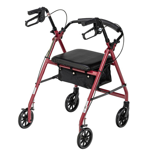Drive Rollator Walker 4-Wheel, Padded Seat, Pouch, Adjustable Height - Red
