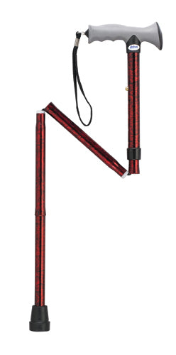 Folding Cane with Gel Grip - Red Crackle Aluminum Adjustable Walking Stick
